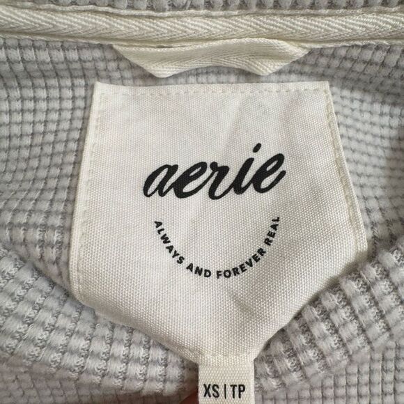 Aerie Light Gray White Textured Knit Oversized Lightweight Sweater XS - Picture 3 of 6